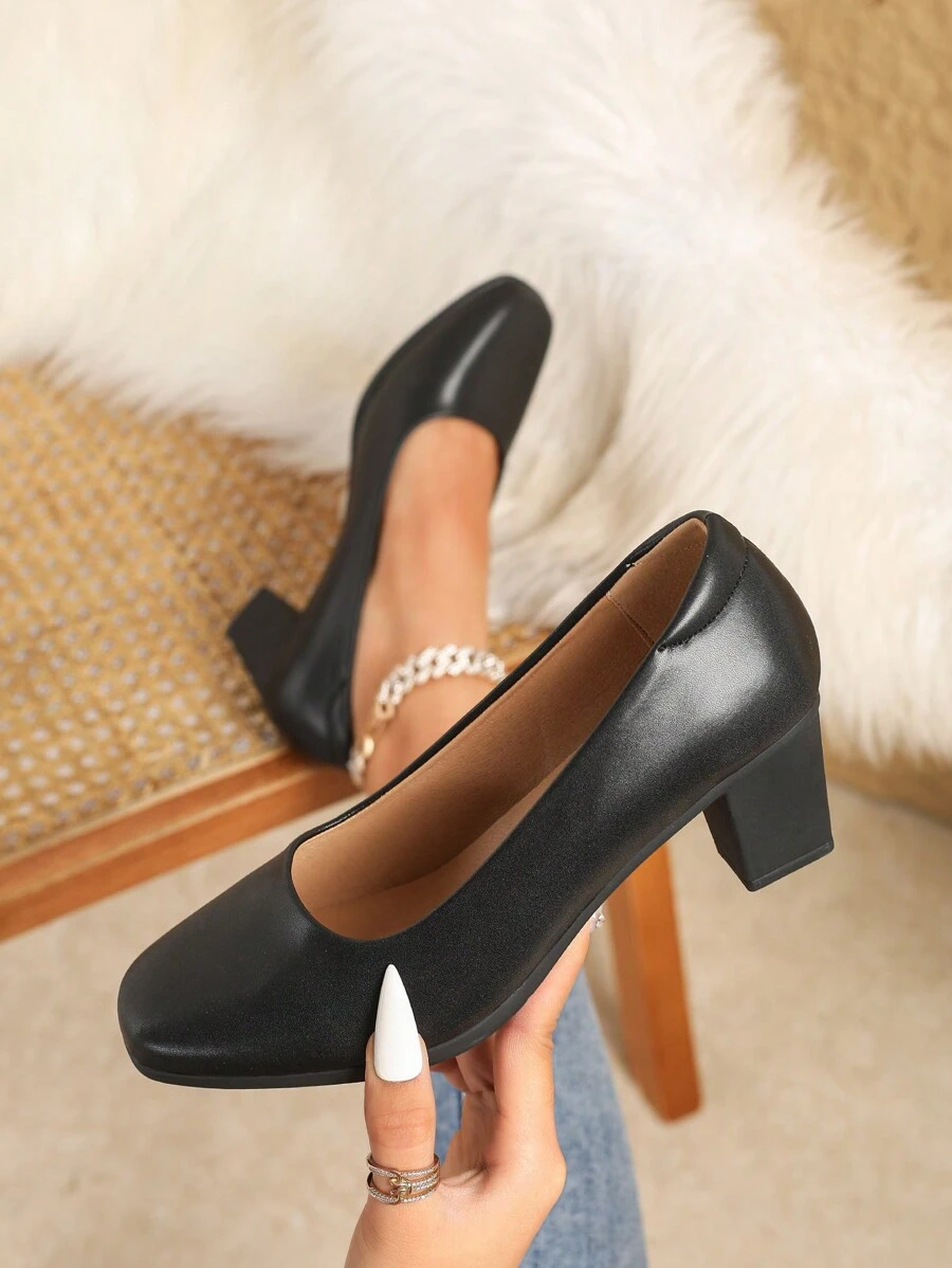 Zapatos de oficina cómodos y de moda para mujer con tacón medio - Negro - Ver 1