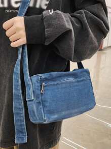 Bolsa de mezclilla para hombres, de gran capacidad y peso ligero, estilo de cartero retro, bolsa cruzada casual deportiva, mochila versátil de moda deportiva, bolso de estudiante para ir al trabajo - Multicolor - Ver 3