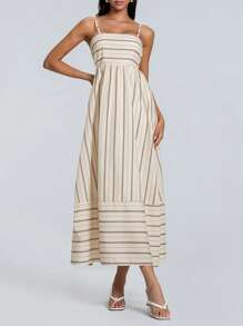 Women's Summer Casual Spaghetti Strap Long Dress Sleeveless Stripes Print Flowy Dress Midi Slip Dress Beach Vacation Sundress