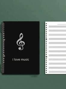 1 pieza Cuaderno de práctica desmontable con pentagrama musical y nota musical personalizada de tamaño B5 negro, adecuado para que los amantes de la música organicen las partituras, con nombre personalizado