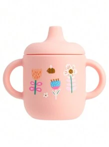PopLittleOne 1 Stück Silikon Baby Becher tragbare Baby Wasserflasche mit niedlichem Tier, Blumen und Verkehrs-Muster, Baby Lernbecher Fütterung Baby Geschirr - Verschiedenfarbig - Übersicht 14