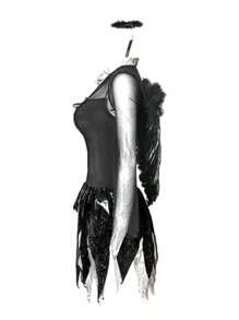 Black/White Angel Costume With Wings Cosplay Halloween - 白色 - 查看 2