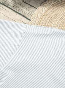 2pcs Women Plus Size Casual Relaxed Knit Top & Striped Shorts Homewear Set, Suitable For Spring, Summer & All Seasons Lounge Set - View 4