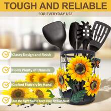 Sunflower Utensil Holder, Sunflower Kitchen Decor Utensil Organizer For Countertop, Sunflower Metal Cooking Tools Farmhouse Kitchen Counter Decor, Kitchen Gifts Utensil Caddy - màu đen - Xem 3