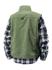 جاكيت صدر رجالي للخارج، جاكيت خفيف الوزن للتنزه والصيد بياقة واقفة، جاكيت خفيفة، ملائمة للربيع والصيف - أخضر عسكري - مشاهدة 2