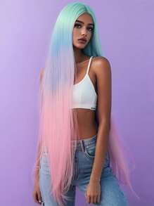 NOBLE Rainbow Color Straight Lace Front Wigs Mint Pink Synthetic Lace Front Wigs Glueless Extra Long Silky Straight Hair 13x4x1 Lace Wigs For Women Sky Blue Green Color Heat Resistant Fiber Synthetic Hair Pre Plucked With Baby Hair Hairline Daily Party Cosplay Halloween Use