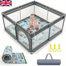 Baby Playpen With Mat Activity Centre Indoor Outdoor Baby Fence Toddlers Babies - Grey - View 8