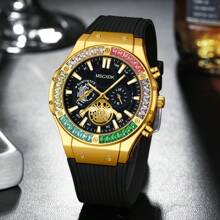 MSCXDK Montre homme Marque haut de gamme MSCXDK, bracelet en silicone, cadran décoré de diamants conceptuels, montre-bracelet décontractée militaire et sportive pour hommes (sans boîte)
