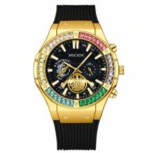 MSCXDK Montre homme Marque haut de gamme MSCXDK, bracelet en silicone, cadran décoré de diamants conceptuels, montre-bracelet décontractée militaire et sportive pour hommes (sans boîte)