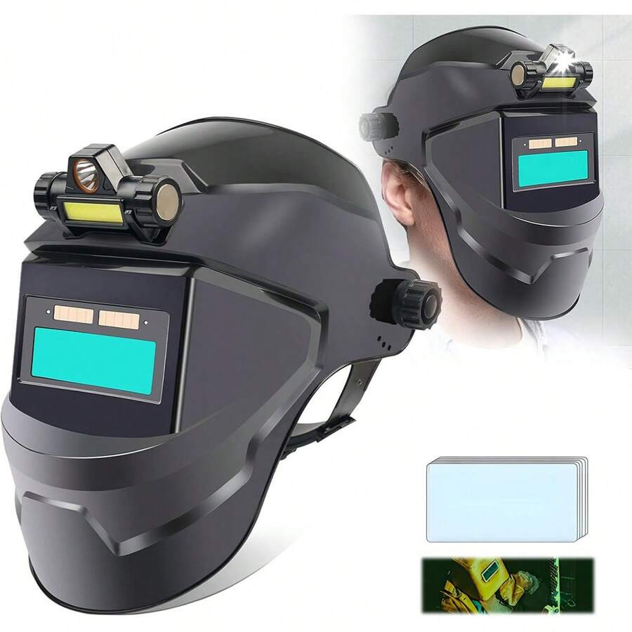 Careta Electrónica Para Soldar Industrial Con Lente Y Luces  Máscara de soldadura electrónica para placas de baterías - Negro - Ver 1