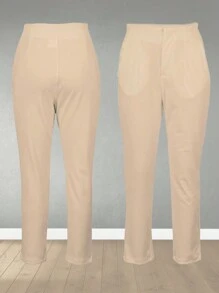 Pantalón con pinzas de cintura alta para dama - Beis - Ver 3