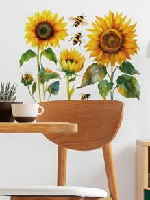 mama look 1pc Floral & Sunflower With Bee Wall Sticker, Suitable For Bedroom, Living Room, Study, Home Decor, PVC Self-Adhesive Removable Cartoon Sticker - Multicolor - View 3