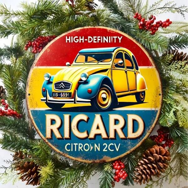 Panneau mural en métal style vintage inspiré de Ricard - 50 x 48 cm. Art mural rétro humoristique pour bar à domicile, man cave et décoration de garage. Parfait pour la décoration de la pièce