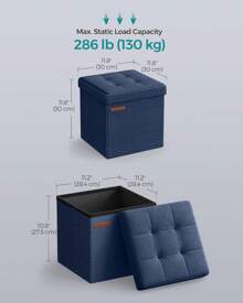 SONGMICS Storage Ottoman, Foldable Small Ottoman Foot Rest, 11.8 Inches Foot Stool, Cube Ottoman With Storage, Load Up To 286 Lb, For Living Room, Bedroom, Dorm, Midnight Blue ULSF028Q02 - Midnight Blue - View 9