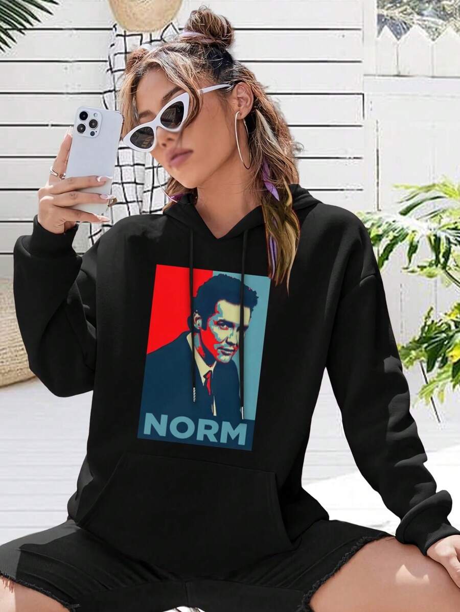 Norm Big Size Women Hoodie Alex Trebek Canada Celebrity Jeopardy Comedy Late-Night TV Saturday Night Live Inspired Ladies Hoodies - 黑色 - 查看 1