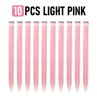 10pcs Pink Colored Clip-In Hair Extensions, Suitable For Women - Perfect For Daily Wear, Parties, Role-Playing And Cosplay - Straight Hair Extensions, Ombre Color - Y2K Style, Princess Party Colored Straight Hair Extensions, Clip-On Halloween Hair Accessories, 22 Inches