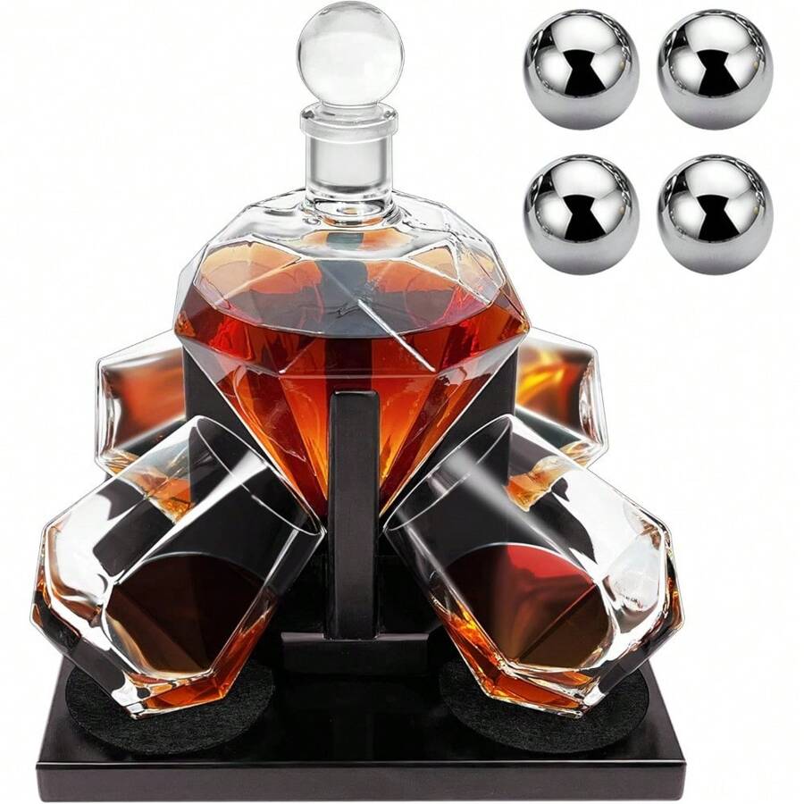 Whiskey Decanter Set Diamond Shape With 4 Glasses 4 Whiskey Stones, Gift For Men, Gift For Whiskey Lovers - 彩色 - 查看 1