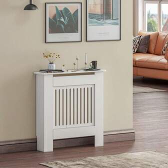 Radiator Cover Heater Cover Cabinet Radiator Shelf MDF Wood Vertical Slat White Grey Radiator Covers Living Room Furniture