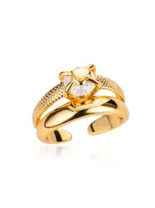 1PC Zirconia Heart Open Rings For Women Lover Gold Color Stainless Steel Heart Ring Female Finger Waterproof Engagement Wedding Jewelry Gift - Multicolor - View 7