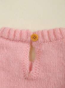Baby Girl Casual Embroidered Long Sleeve Knitted Jumpsuit, Autumn/Winter - Pink - View 4