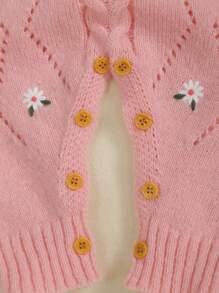 Baby Girl Casual Embroidered Long Sleeve Knitted Jumpsuit, Autumn/Winter - Pink - View 7