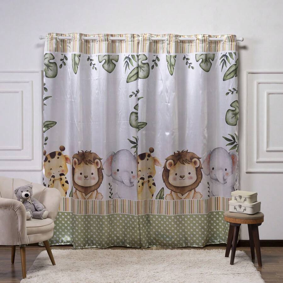 Children's Printed Satin Curtain 3.00.2.20 (Decoration, Boy, Girl, Bedroom, Baby, Baby) - 銀色 - 查看 1