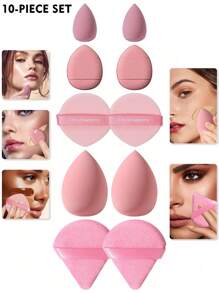 10-50 piezas Juego de esponjas de maquillaje súper suaves, esponjas cosméticas multifuncionales para base líquida, corrector, polvo y belleza facial diaria - Rosa - Ver 9