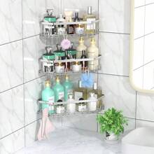 Black Bathroom Corner Shower Shelfs, Adhesive Wall Mounted Shower Caddy With 4 Movable Hooks, Rustproof Stainless Steel Bathroom Shower Organizer, No Drilling Wall Mount 2-Pack - 銀色 - 查看 3