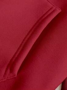 Hombres Capucha con estampado de slogan y dibujos animados con cordón con forro térmico - Rojo - Ver 7