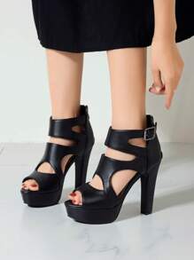Women's Peep Toe High Heel Sandals, Sexy Platform Thick Sole Comfortable Hollow Out Heeled Boots, Spring Summer