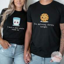 1pcs Funny T-Shirt Funny Couple Shirt, Valentine Couple T-Shirt, Matching Shirts For Couples, Funny Couple Matching Tee, Valentine's Day Couple Matching Gift Oversized T-Shirt Comfort Colots T-Shirts Graphic Casual Lover Gift Short Sleeve Tops - 男士黑色T卹 - 查看 1