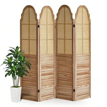 Wood Room Divider 4 Panels, Folding Privacy Screen, Rattan Room Divider Wall, Foldable Wood Room Divider Screen, Portable Partition Screen, Divider For Room Separation Bedroom Garden