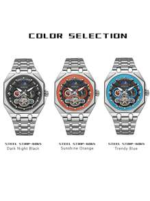MUKUO A Multi-Functional Personalized Hollow Automatic Mechanical Watch Waterproof Glow-In-The-Dark Men's Watch - Silver - View 7