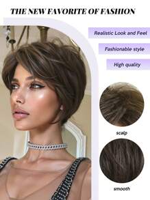 8英寸棕色短直刘海合成假发：外观自然，耐热，适合派对、角色扮演和日常佩戴