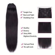 Straight Real Human Hair Clip In Hair Extensions Unprocessed Human Hair Clip In Seamless Clip In Hair Extensions Real Human Hair Hair Clips Hair Accessories 8 Pcs Straight Hair - Black - View 6