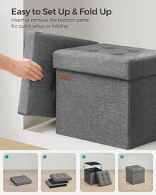 SONGMICS Storage Ottoman, Foldable Small Ottoman Foot Rest, 11.8 Inches Foot Stool, Cube Ottoman With Storage, Load Up To 286 Lb, For Living Room, Bedroom, Dorm, Midnight Blue ULSF028Q02 - Midnight Blue - View 7