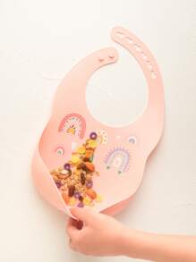 1pc Baby Silicone Bib, Cartoon Pattern Waterproof Baby Bib, Adjustable Cute Children Drool Bib, Rainbow Dinosaur Lemon Pattern, Baby Tableware - Multicolor - View 7
