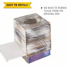White Barnwood Tissue Box Cover: 2 Pack Tissue Box Holder Includes Slide-Out Bottom Panel, Stylish Tissue Box Cover Square Perfect For Farmhouse Bathroom Decor 5.5"L X 5.5"W X 6.3"H