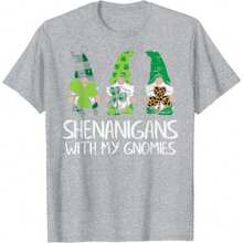 Love St Patrick's Day Shirt, Cute St Patrick's Day Shirt, Shamrock Shirt, Patrick's Green Shirt, Love With Shamrock Shirt, Irish Shirt, Funny T-Shirts Shenanigans With My Gnomies Gnomes Day T-Shirt, St Patrick's Day Shirt, 100% Cotton Oversized Printed T-Shirts, Unisex Casual Round Neck Short Sleeve Tee, 1pcs Fashion Shirt, St Patrick's Day Gift - Grey - View 1