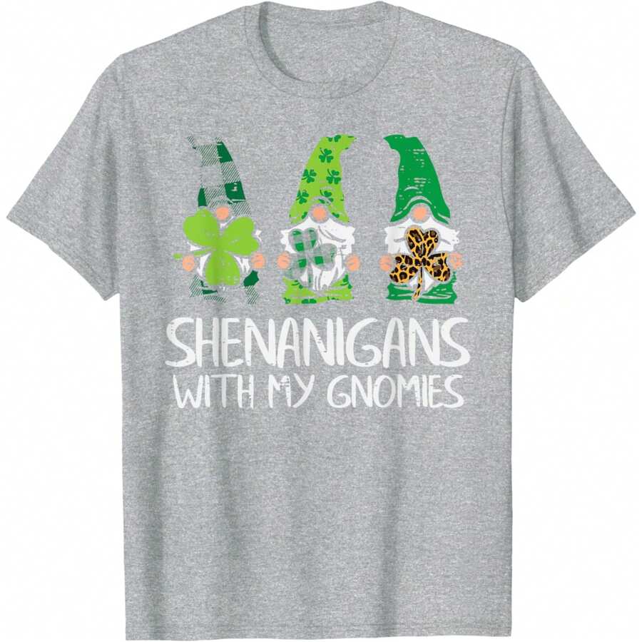 Love St Patrick's Day Shirt, Cute St Patrick's Day Shirt, Shamrock Shirt, Patrick's Green Shirt, Love With Shamrock Shirt, Irish Shirt, Funny T-Shirts Shenanigans With My Gnomies Gnomes Day T-Shirt, St Patrick's Day Shirt, 100% Cotton Oversized Printed T-Shirts, Unisex Casual Round Neck Short Sleeve Tee, 1pcs Fashion Shirt, St Patrick's Day Gift - Grey - View 1