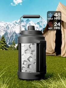 1 加侖旅行保溫水瓶：二合一吸管嘴蓋，雙手柄，防漏，保冷 48 小時，128 盎司不銹鋼水壺，適用於健身房、騎自行車、公路旅行、工作、家庭、野餐（午夜） - 黑色 - 查看 3