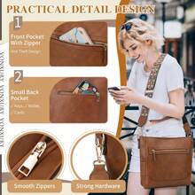 VASCHY Crossbody Bag For Women, Stylish Vegan Leather Shoulder Bag, Tote Bucket Bag With 2PCS Adjustable Straps - Brown - View 5
