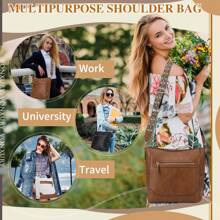 VASCHY Crossbody Bag For Women, Stylish Vegan Leather Shoulder Bag, Tote Bucket Bag With 2PCS Adjustable Straps - Brown - View 6