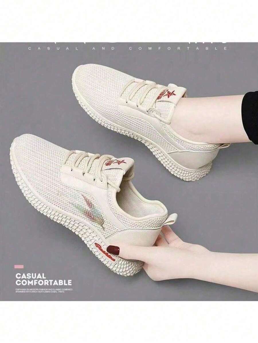 Zapatillas Casuales Para Mujer,Zapatos deportivos para mujer, livianos, cómodos, antideslizantes zapatos deportivos de malla negra,transpirables, para correr,1 par deportivo transpirable Mujer atlético Zapatos,de mujeres casual atlético Zapatos de moda con cordón - Beis - Ver 1