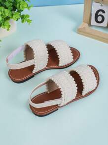 1 Pair Beige Plus Size Girls' Flat Sandals, Solid Color Fabric Double Strap, Hook And Loop Closure, Round Toe Open Toe, Non-Slip Comfortable Fashion Parent-Child Sandals, Suitable For 3-15 Years Old Boys And Girls, Casual, Party, Holiday, Spring/Summer 2025 - Beige - View 4