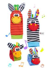 4pcs-Set Baby Rattles Toys Animal Socks Wrist Strap +Rattle Kids Foot Socks Bug Wrist Strap Toddler Socks Pacifier Toys Sound Perception Toy