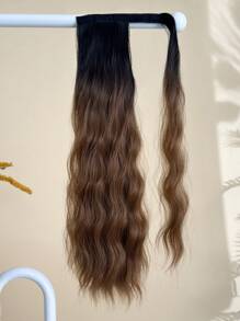 Wrap Around Ponytail Extension Ombre 22 Inch Long Water Wave Pony Tail Hair Heat Resistant Firber Synthetic Hairpiece For Girls Women Daily Use Black Brown