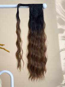 Wrap Around Ponytail Extension Ombre 22 Inch Long Water Wave Pony Tail Hair Heat Resistant Firber Synthetic Hairpiece For Girls Women Daily Use Black Brown