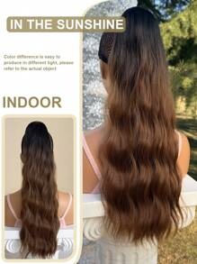 Wrap Around Ponytail Extension Ombre 22 Inch Long Water Wave Pony Tail Hair Heat Resistant Firber Synthetic Hairpiece For Girls Women Daily Use Black Brown
