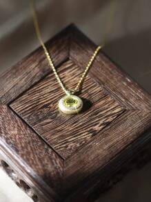 1 件 925 纯银 18K 镀金养殖黄色和蓝色蓝宝石吊坠项链，方晶锆石边缘复古风格怀表吊坠项链，奢华黄色链条珠宝礼物 - 黃色 - 查看 8